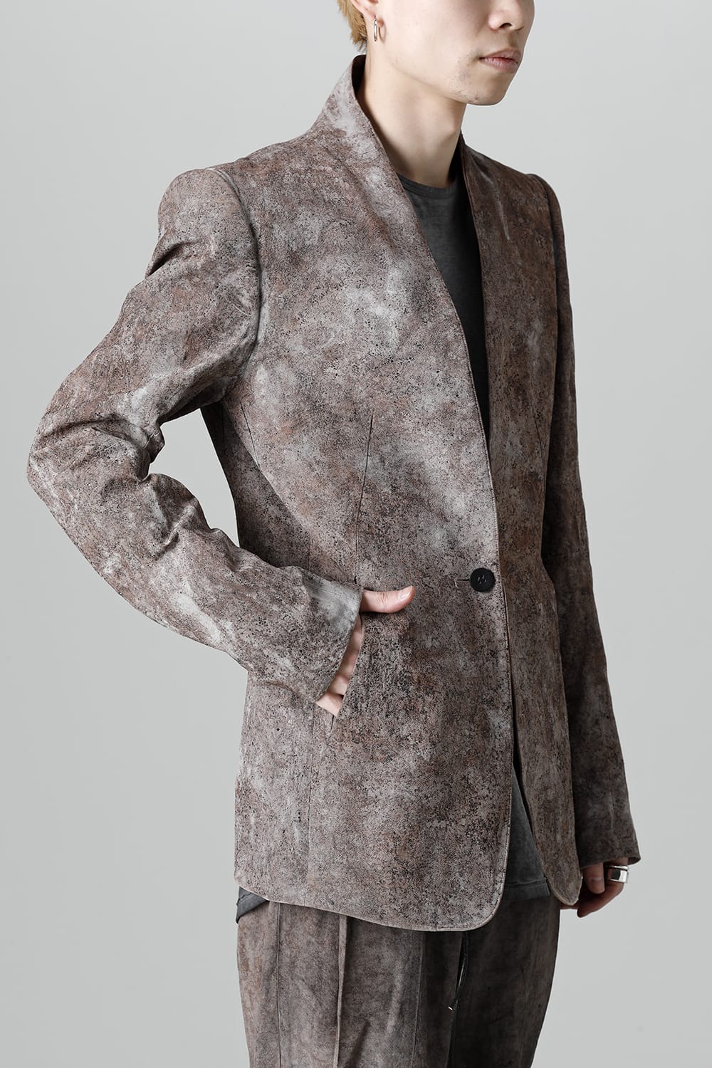 Wood Tannin＆Iron Oxide Dyed Dimple Dobby Tailored Jacket  Charcoal Mix