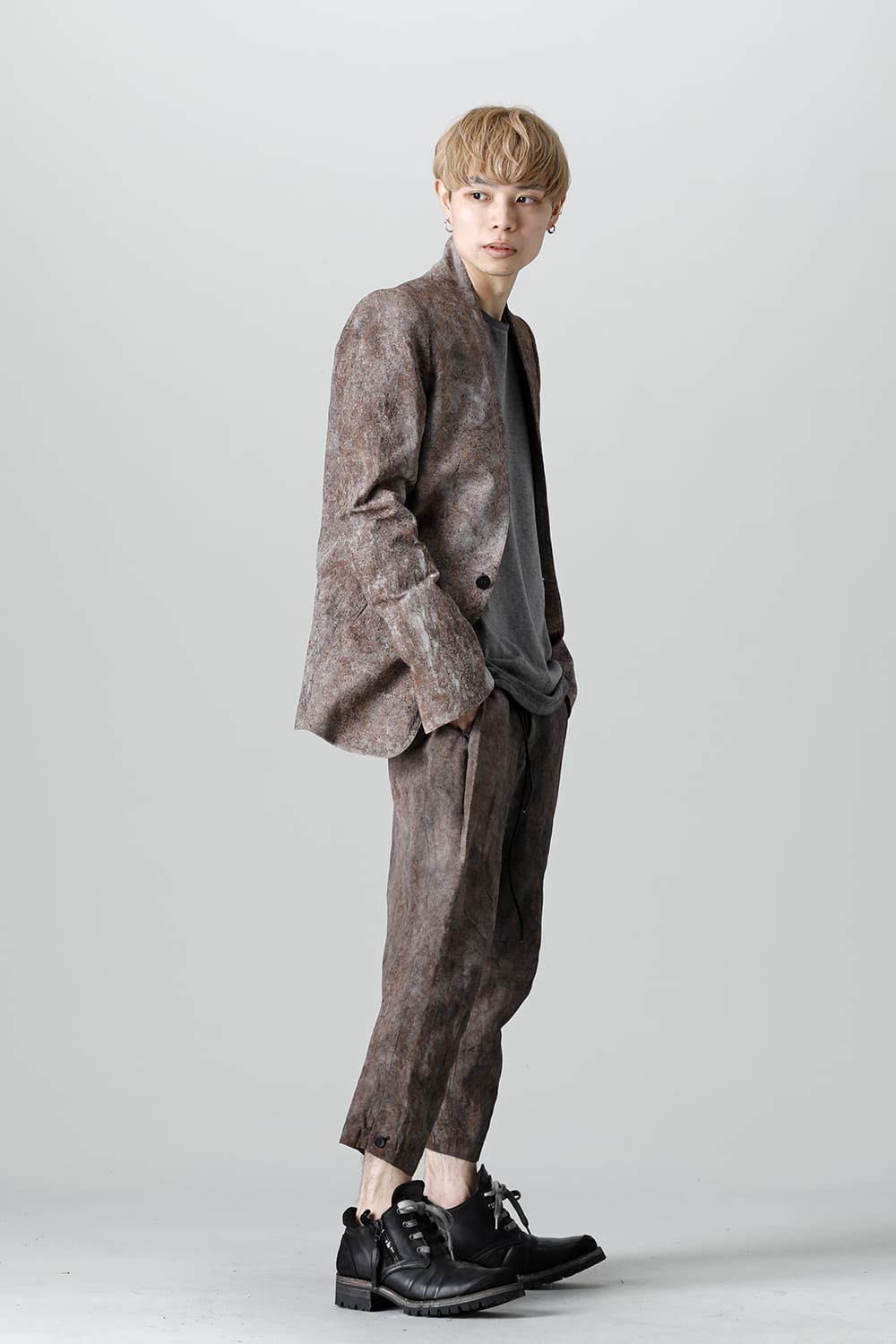 Wood Tannin＆Iron Oxide Dyed Dimple Dobby Tailored Jacket  Charcoal Mix