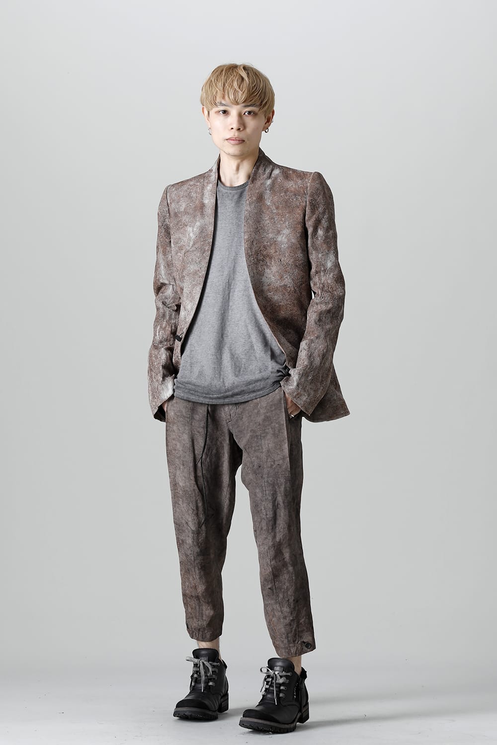 Wood Tannin＆Iron Oxide Dyed Dimple Dobby Tailored Jacket  Charcoal Mix