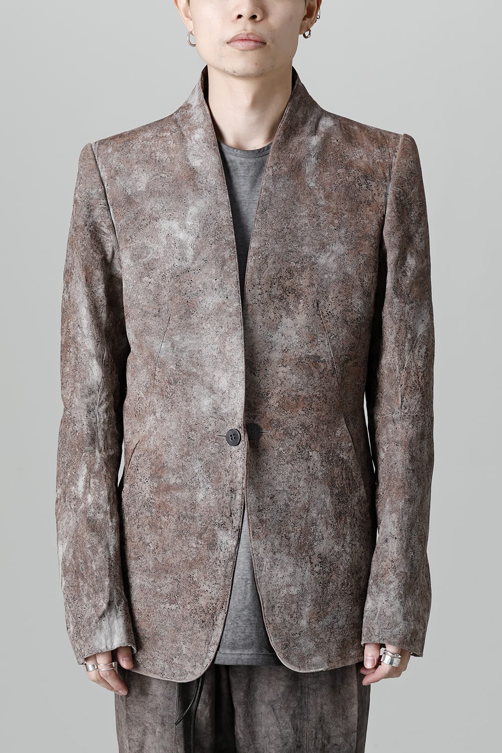 Wood Tannin＆Iron Oxide Dyed Dimple Dobby Tailored Jacket  Charcoal Mix