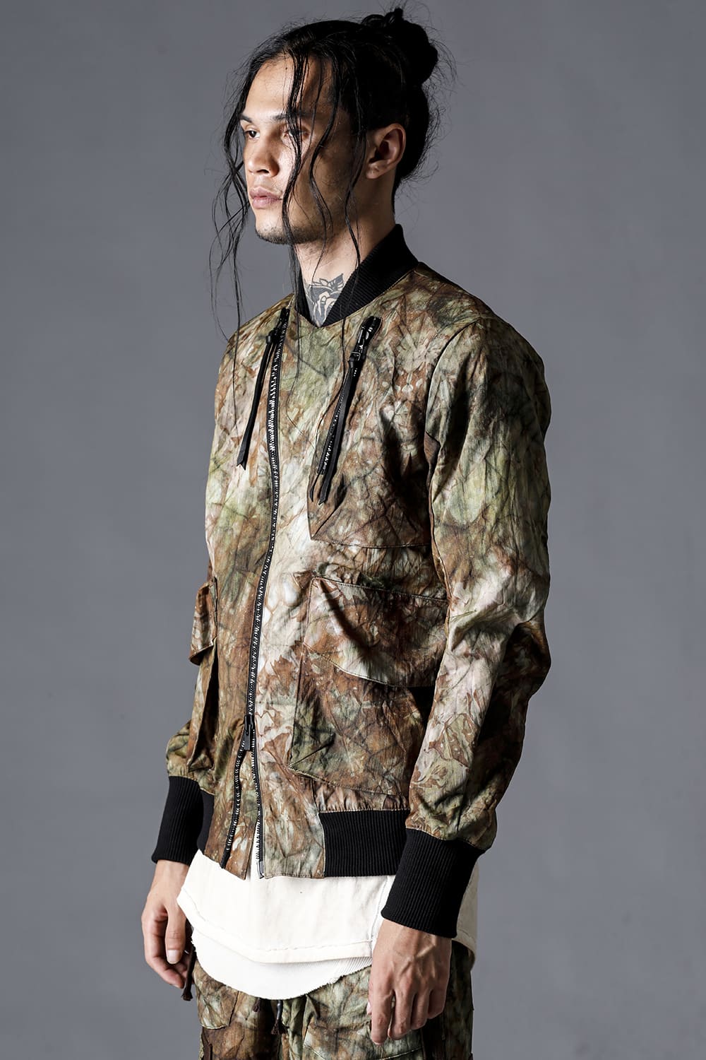 Uneven Dyed Nylon Ox Bomber Jacket Stream Sand