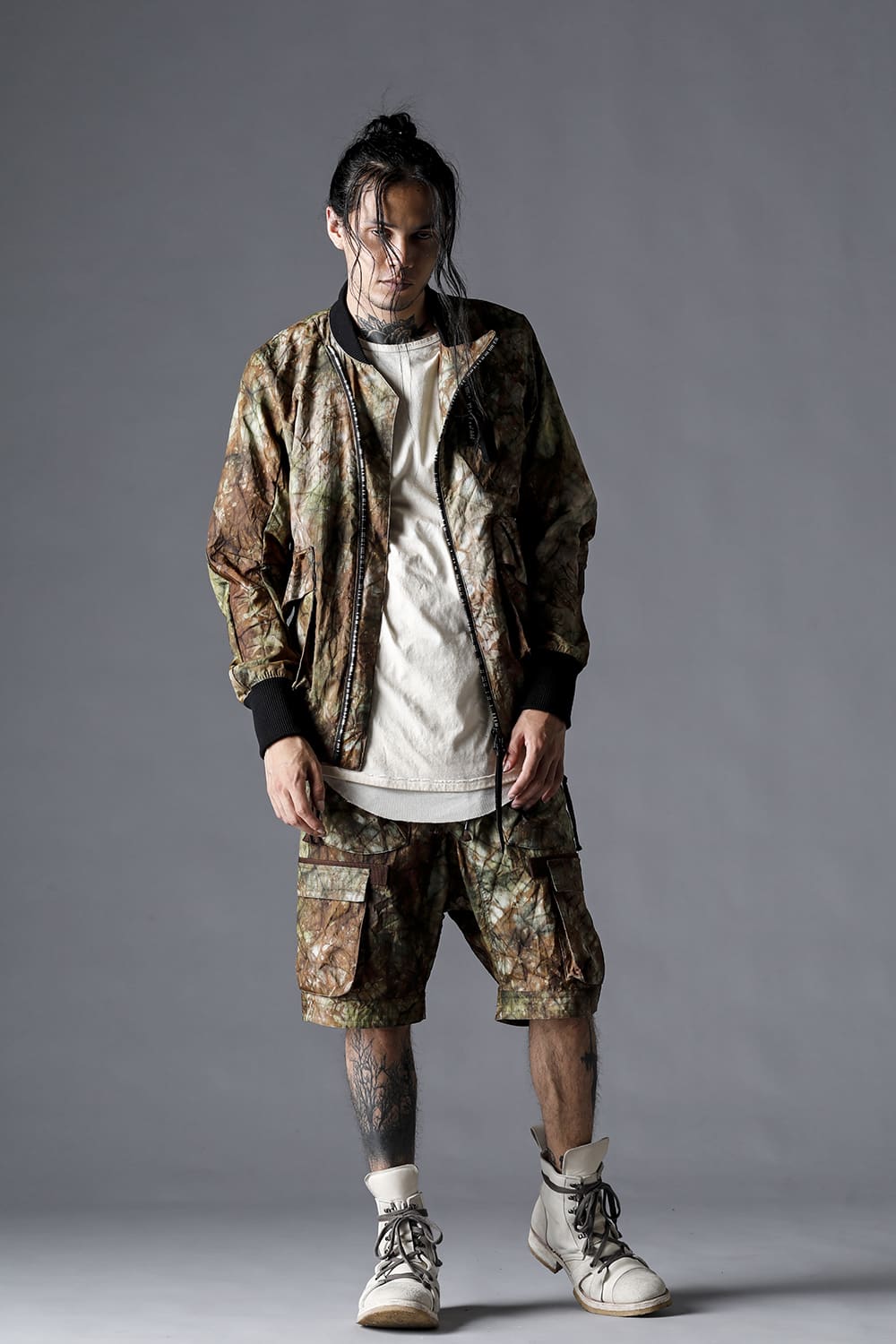 Uneven Dyed Nylon Ox Bomber Jacket Stream Sand