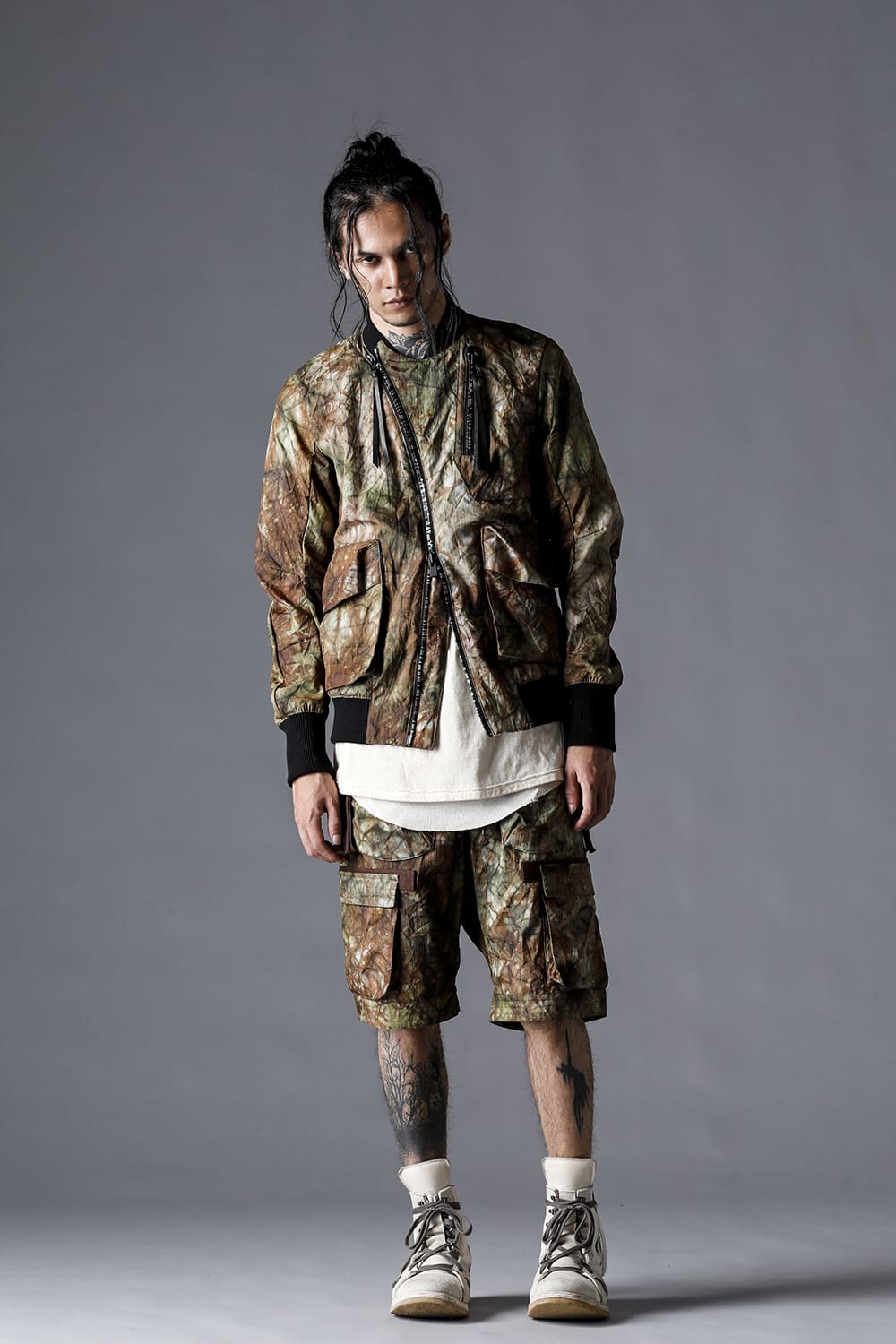 Uneven Dyed Nylon Ox Bomber Jacket Stream Sand