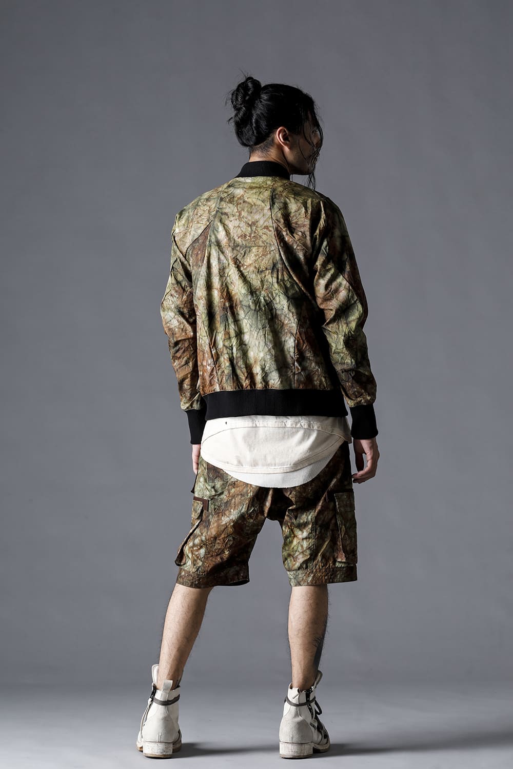 Uneven Dyed Nylon Ox Bomber Jacket Stream Sand