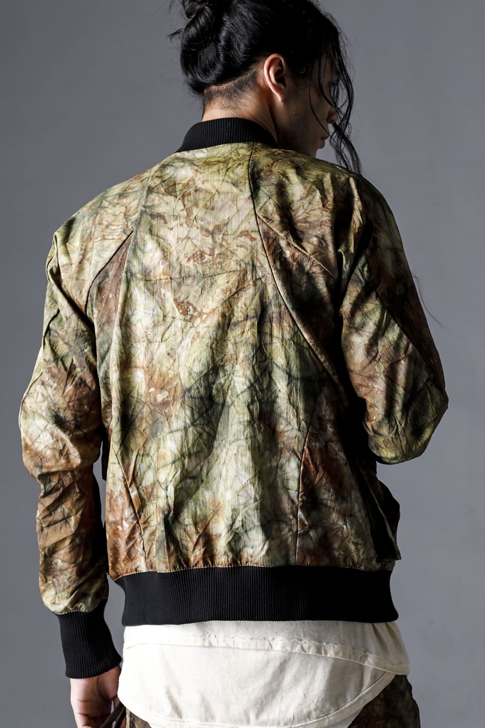 Uneven Dyed Nylon Ox Bomber Jacket Stream Sand