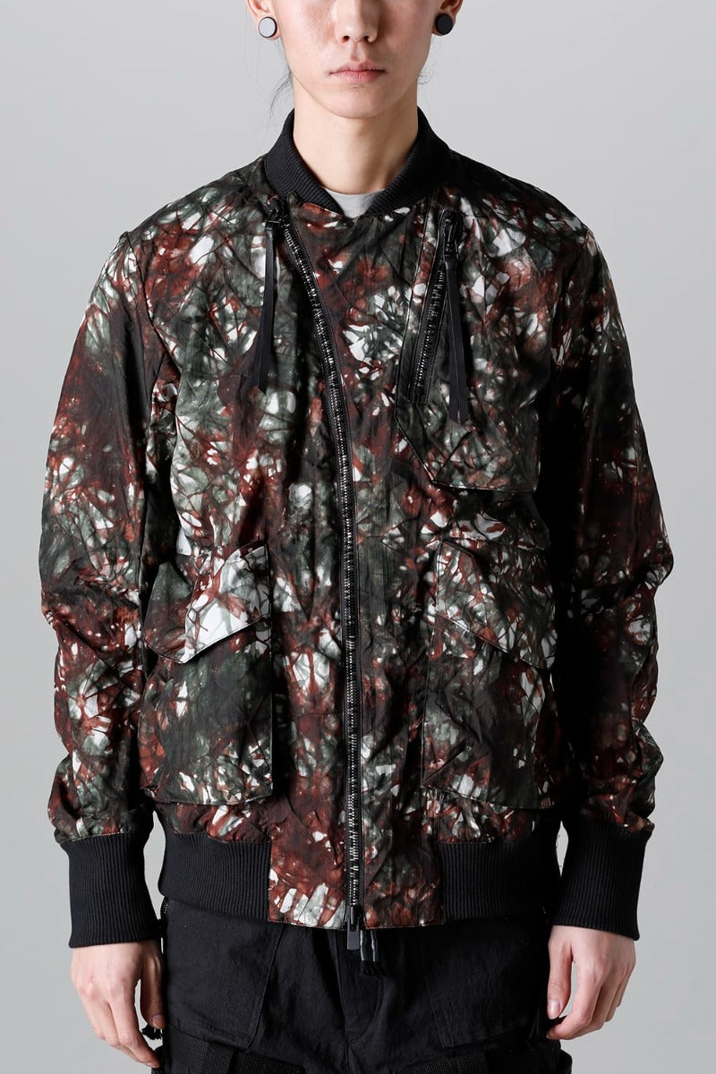 Uneven Dyed Nylon Ox Bomber Jacket Moss Black