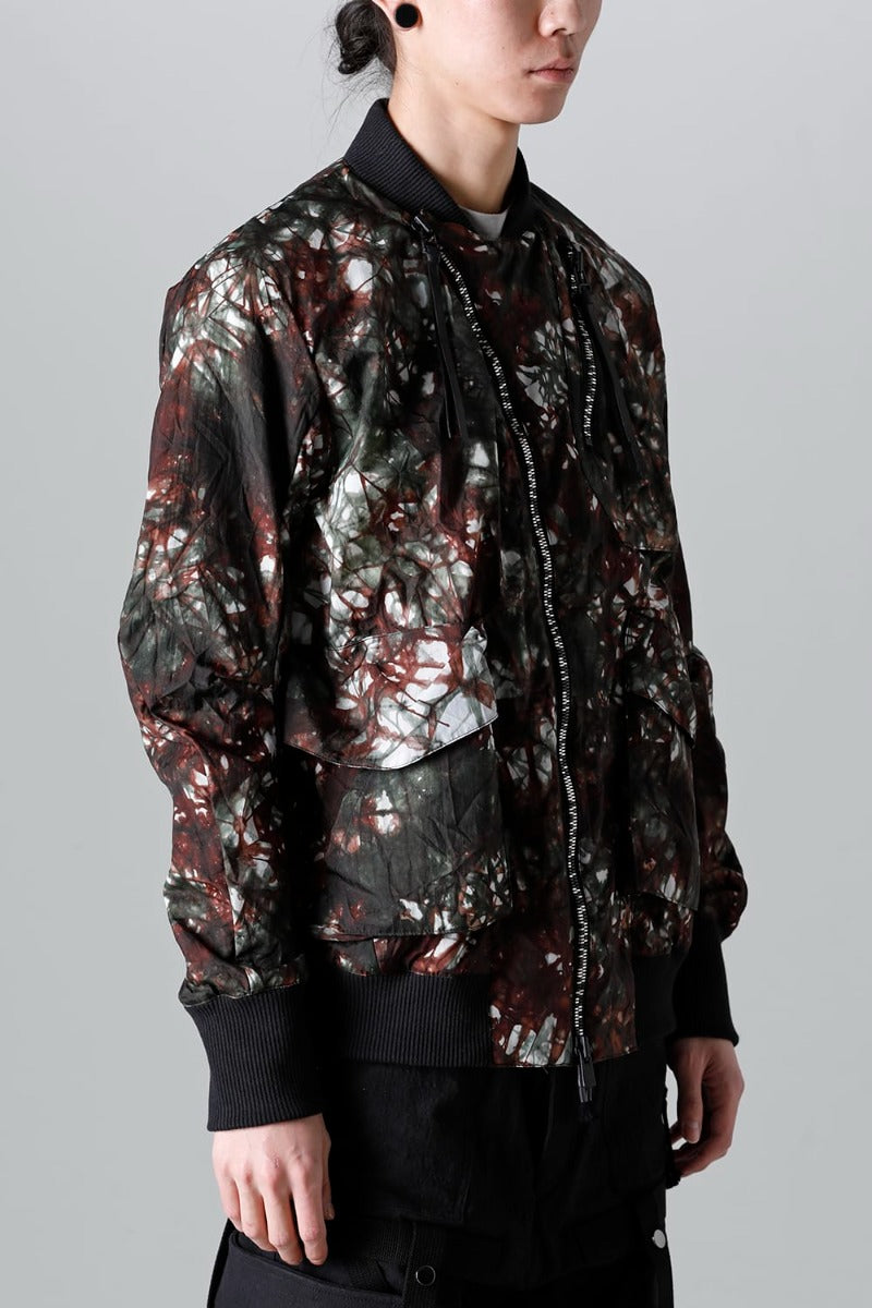 Uneven Dyed Nylon Ox Bomber Jacket Moss Black