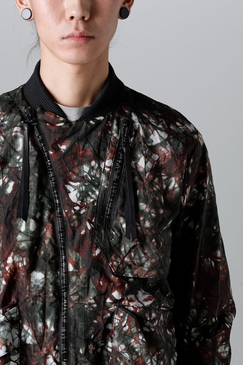 Uneven Dyed Nylon Ox Bomber Jacket Moss Black