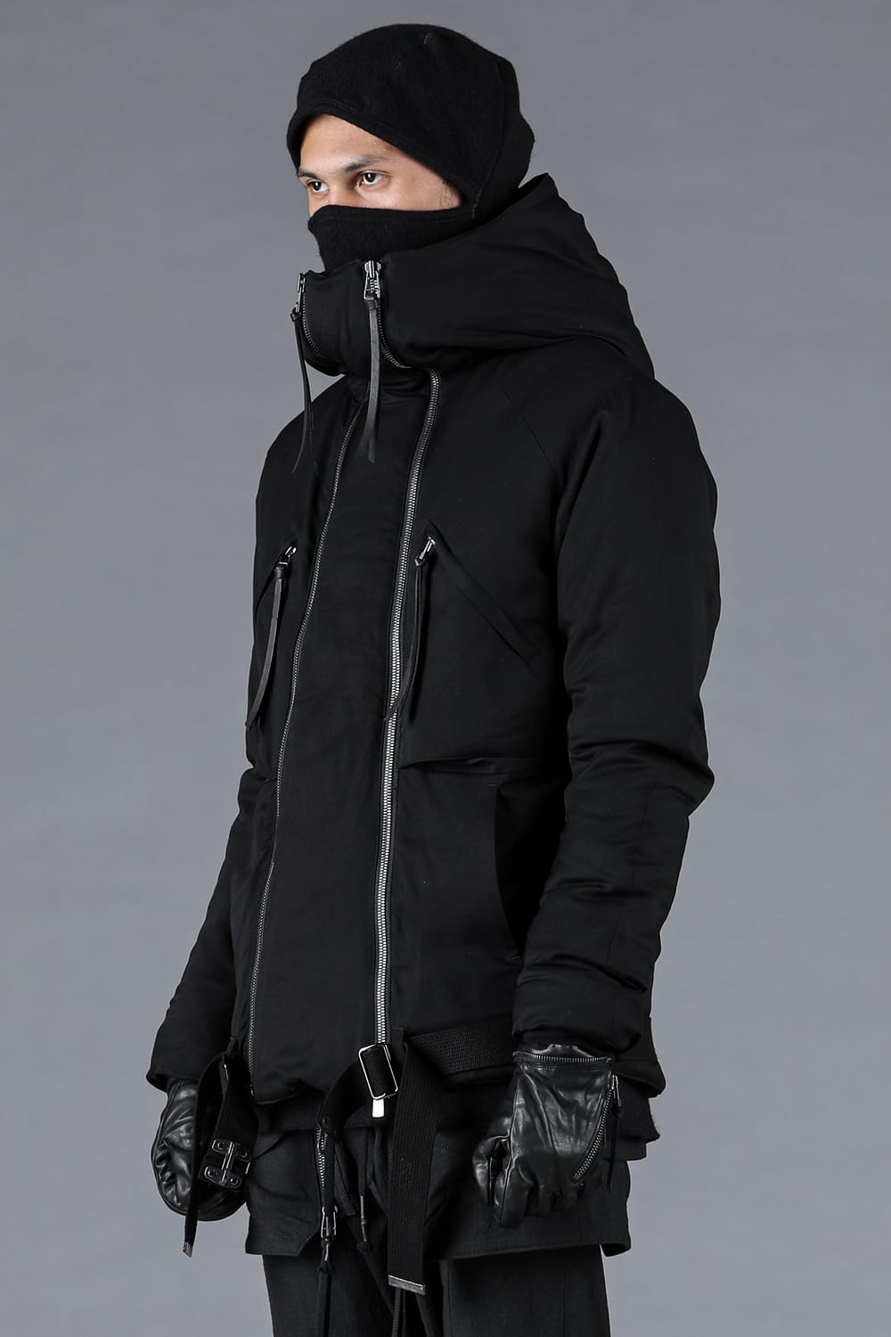 レーヨンツイルWジップフーデッドダウンジャケット ブラック