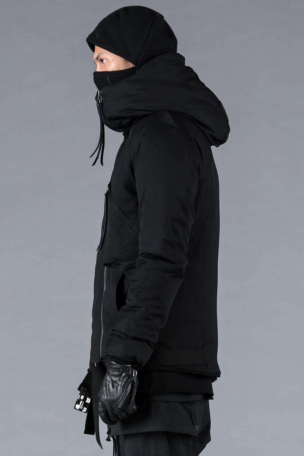 レーヨンツイルWジップフーデッドダウンジャケット ブラック