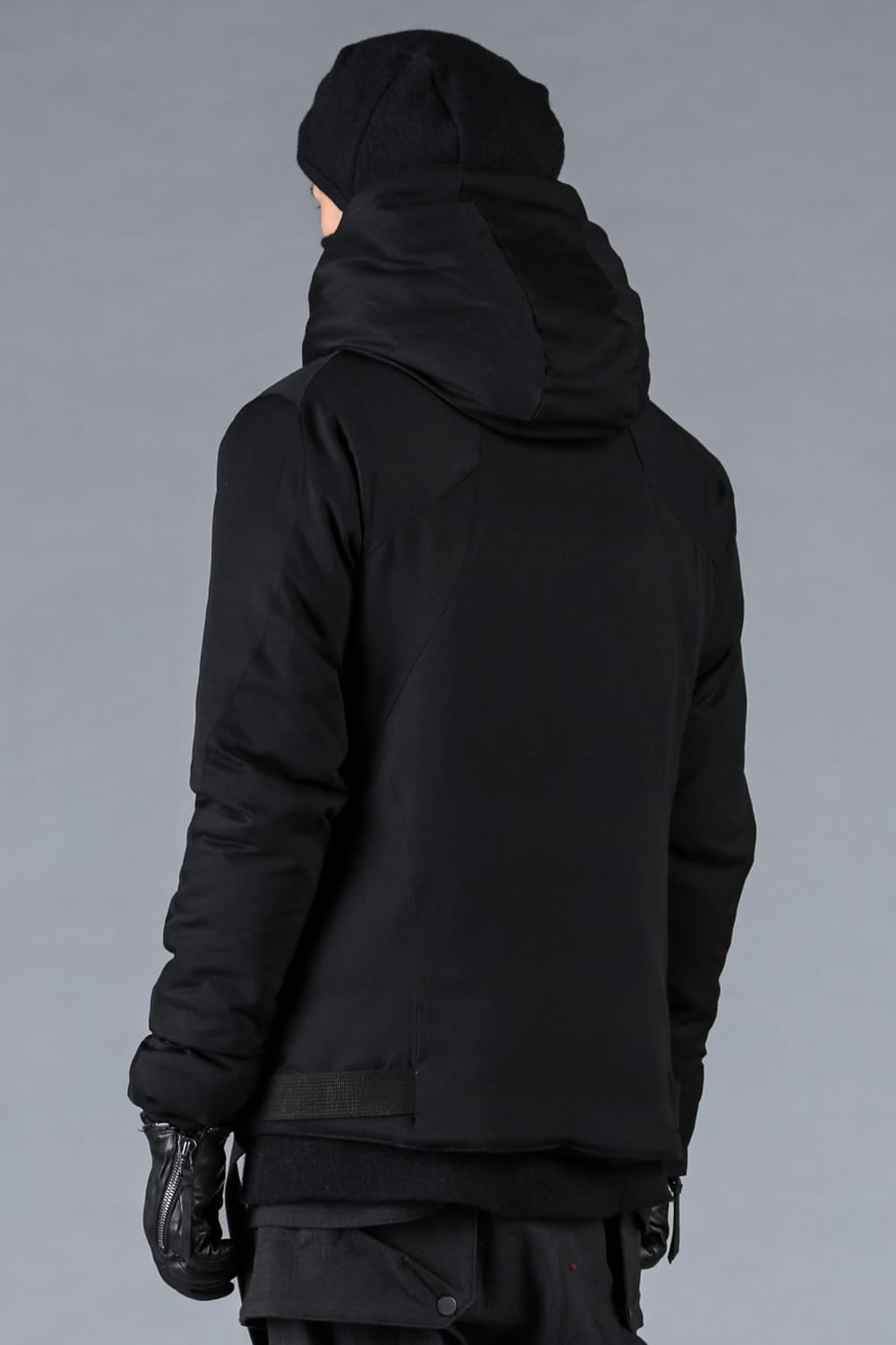 レーヨンツイルWジップフーデッドダウンジャケット ブラック