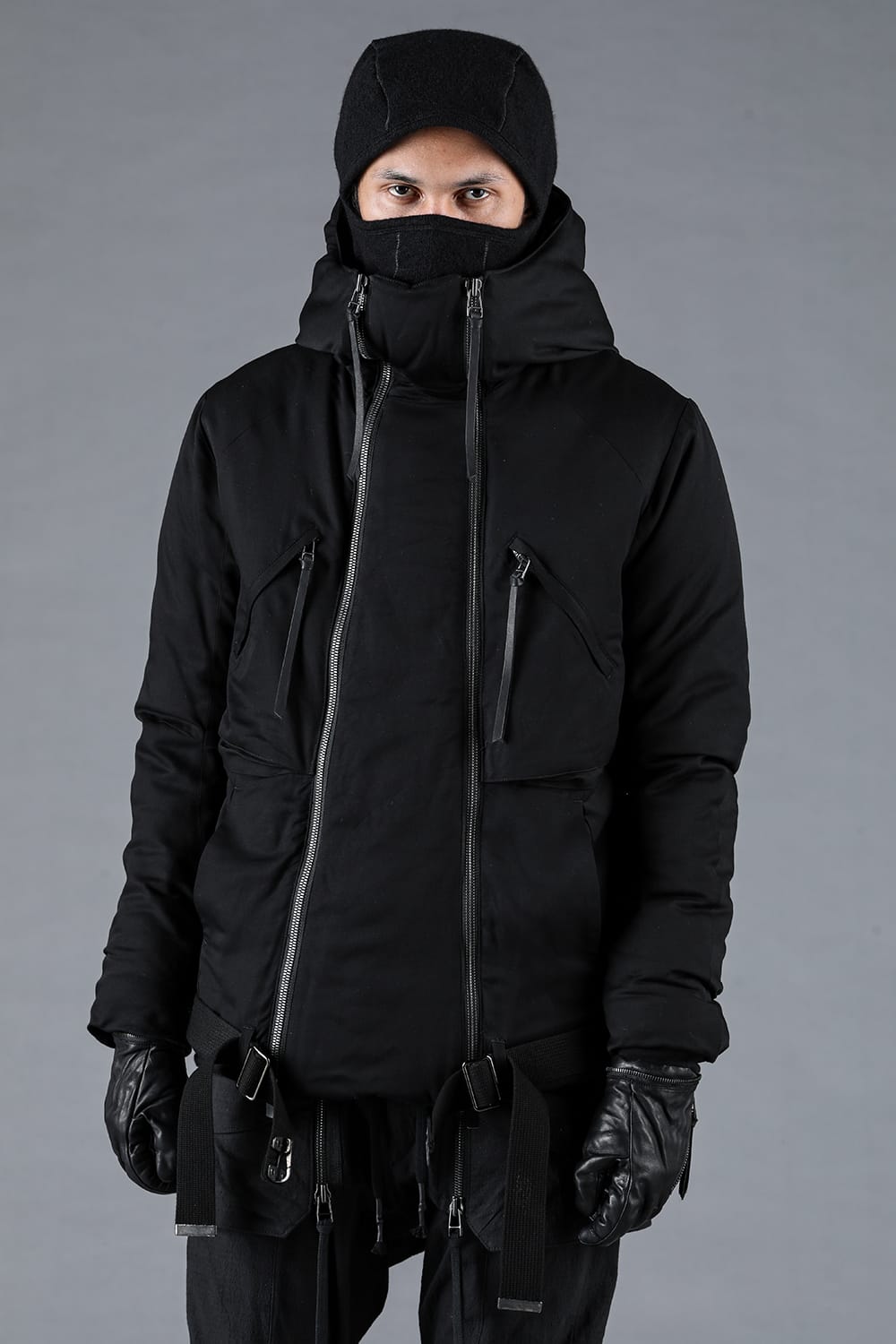 レーヨンツイルWジップフーデッドダウンジャケット ブラック