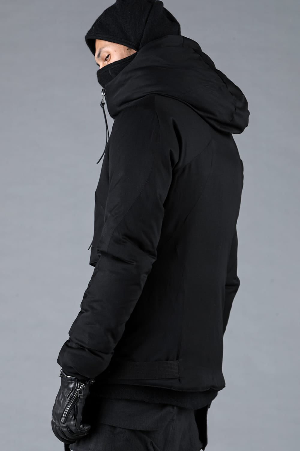 レーヨンツイルWジップフーデッドダウンジャケット ブラック