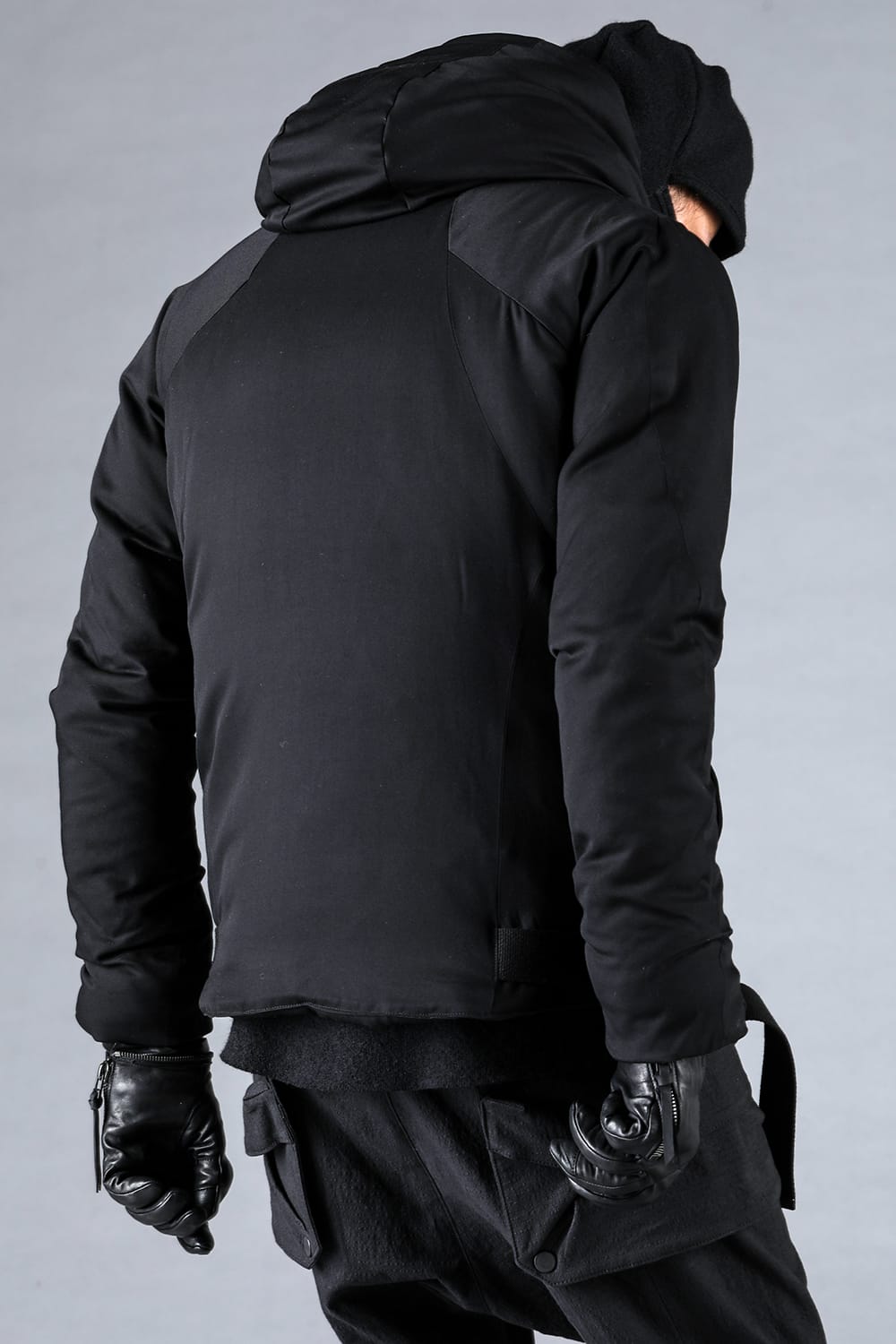 レーヨンツイルWジップフーデッドダウンジャケット ブラック