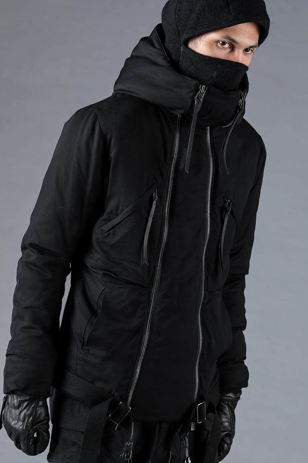 レーヨンツイルWジップフーデッドダウンジャケット ブラック