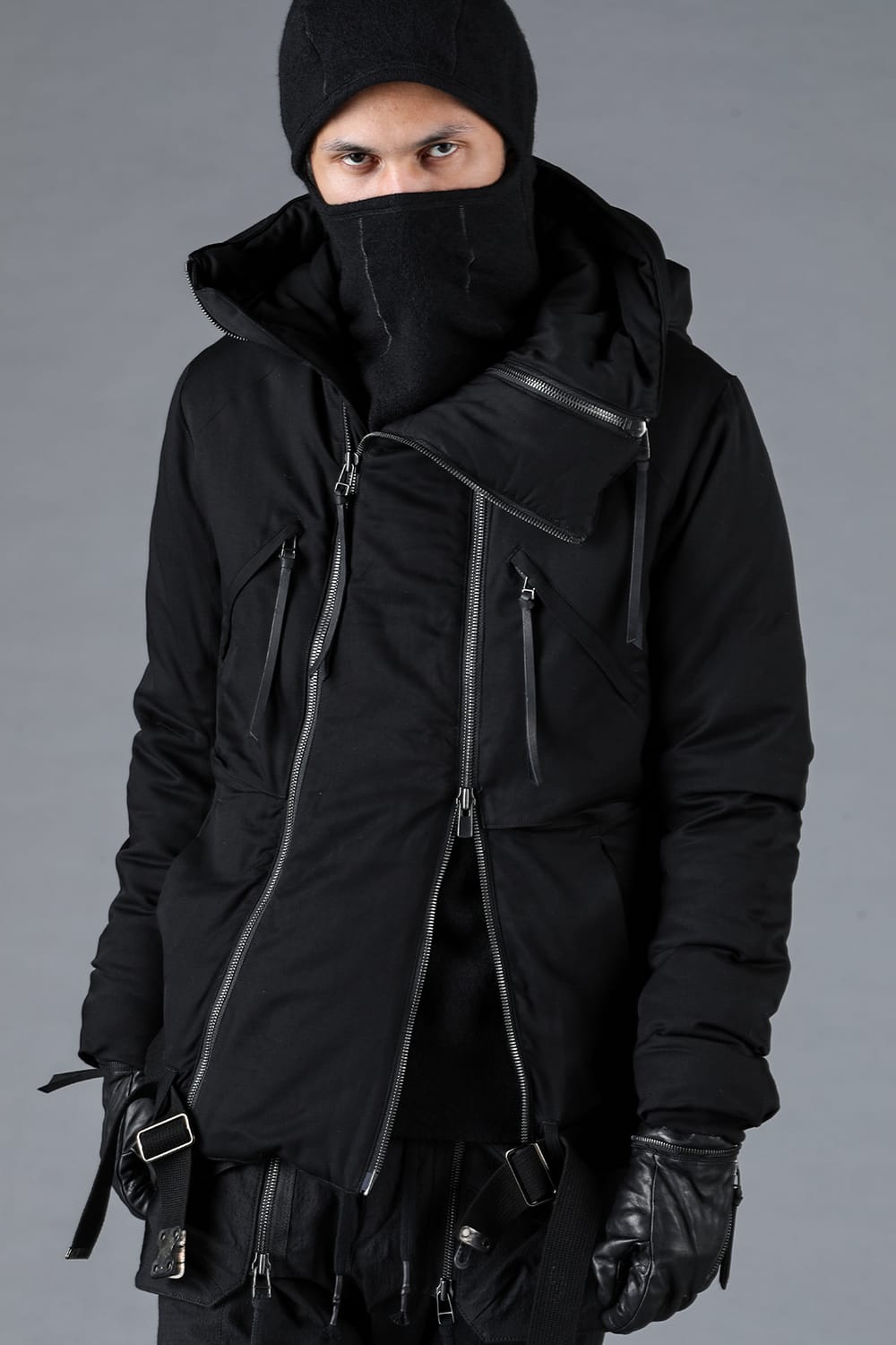 レーヨンツイルWジップフーデッドダウンジャケット ブラック