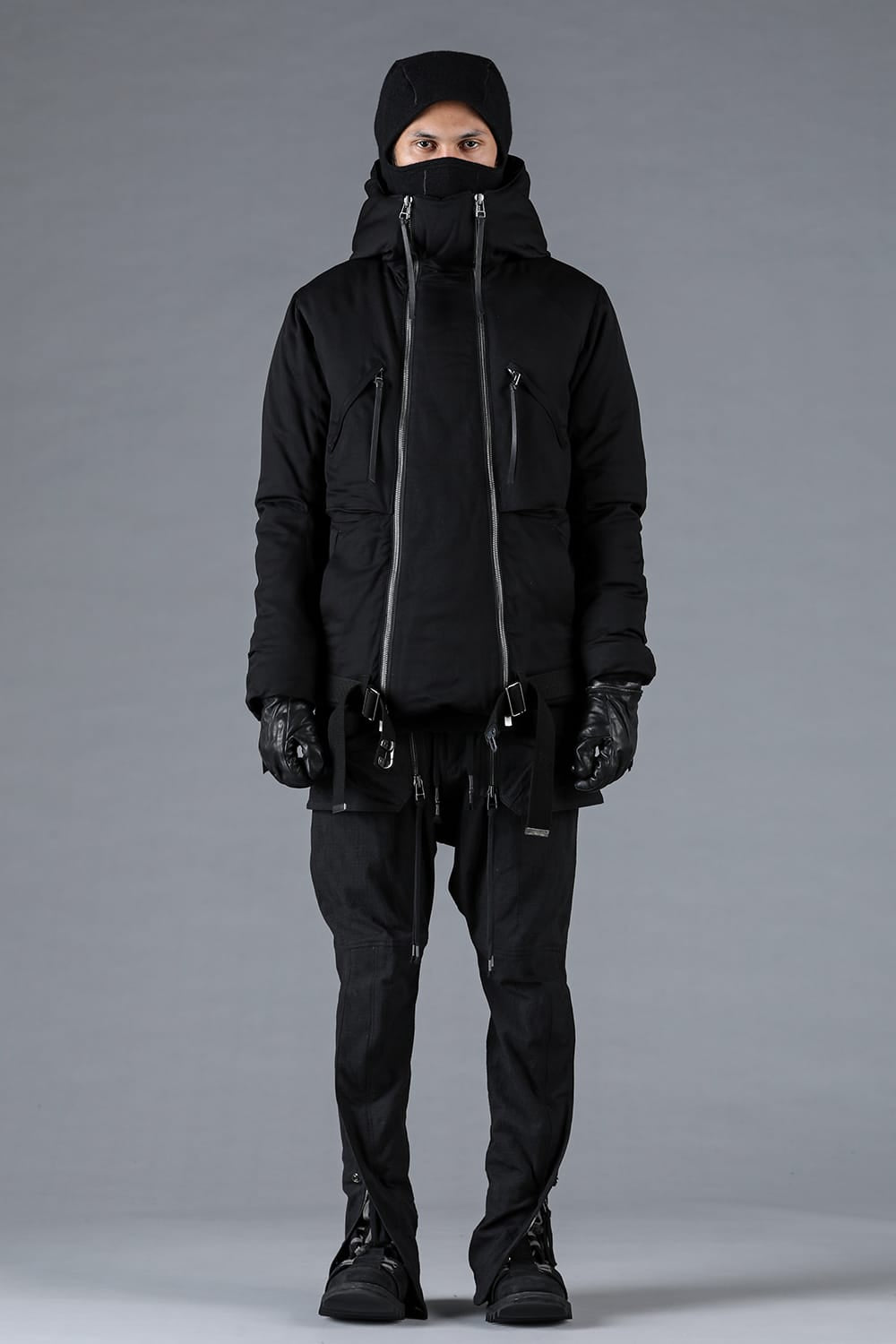 レーヨンツイルWジップフーデッドダウンジャケット ブラック