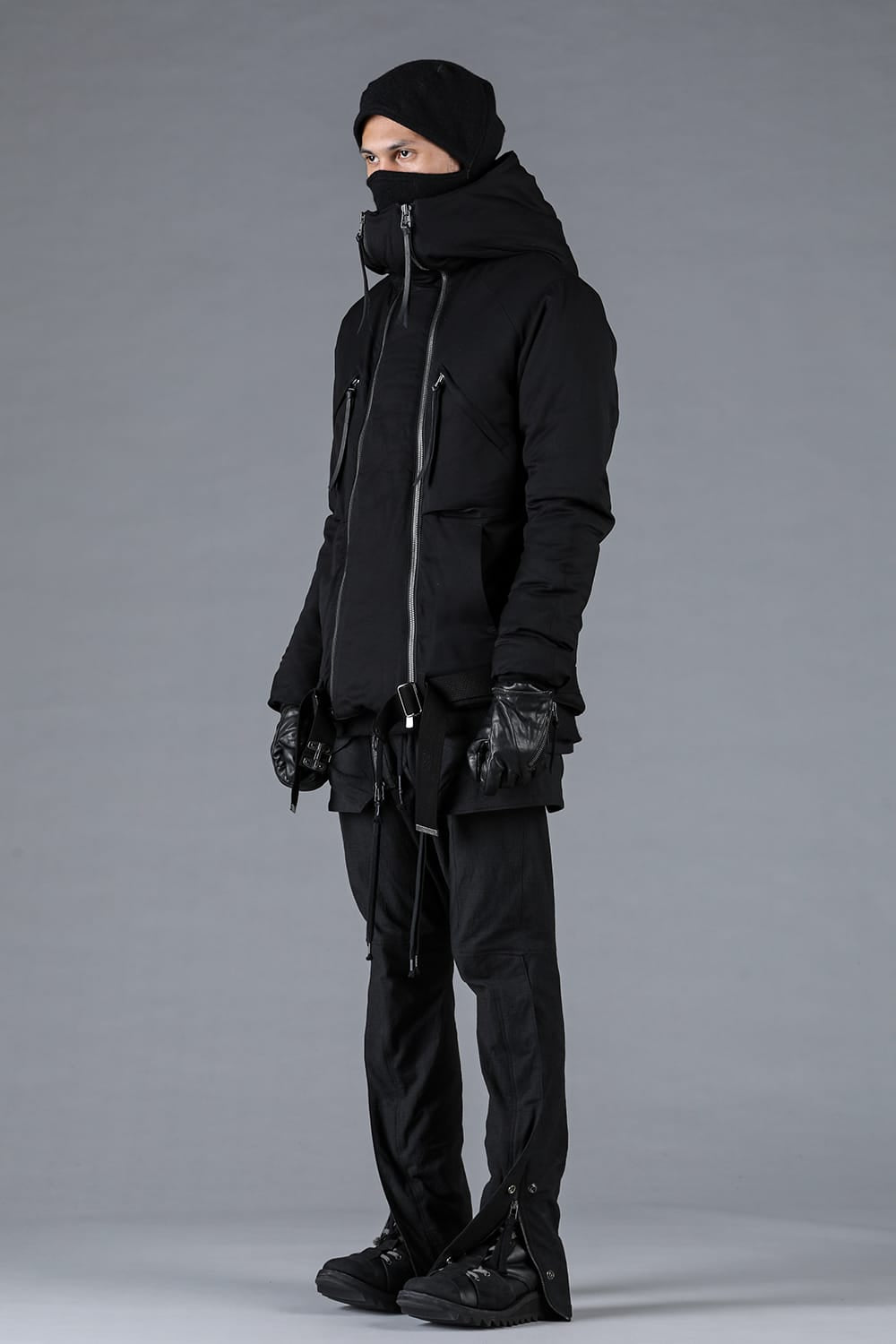 レーヨンツイルWジップフーデッドダウンジャケット ブラック