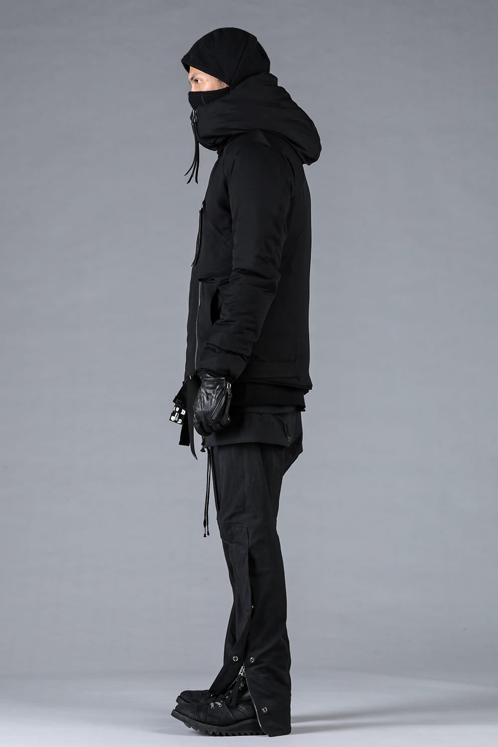 レーヨンツイルWジップフーデッドダウンジャケット ブラック