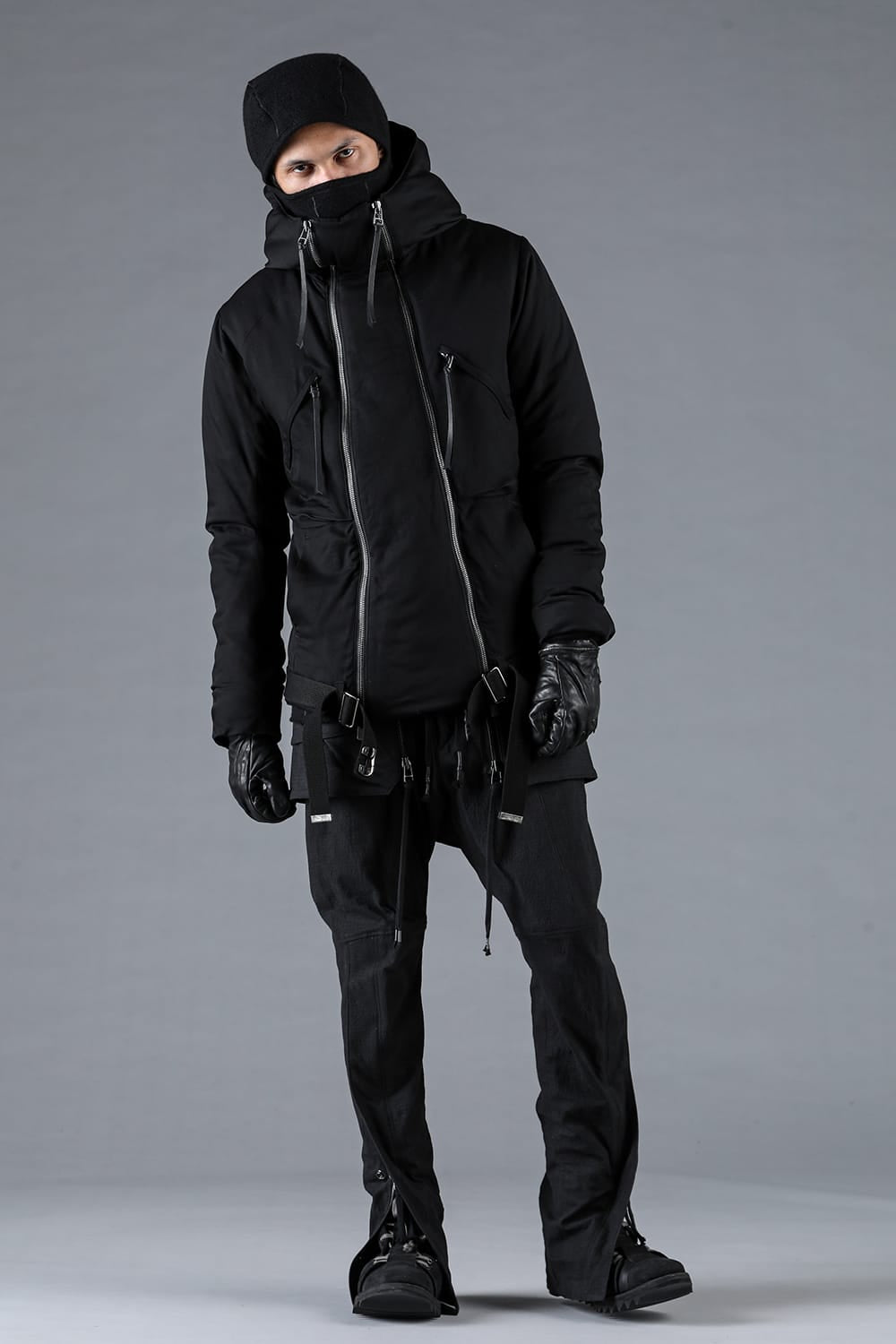 レーヨンツイルWジップフーデッドダウンジャケット ブラック