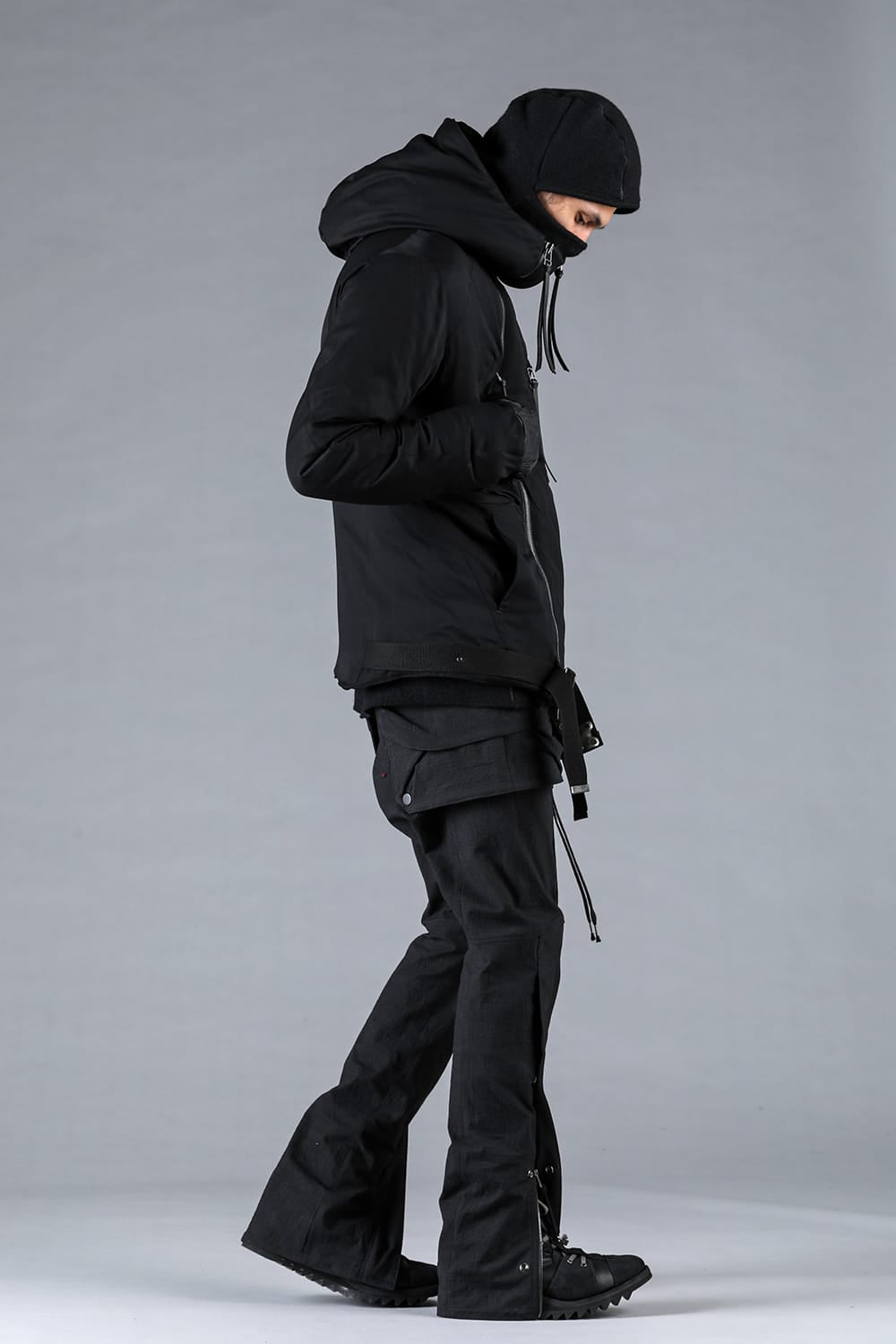 レーヨンツイルWジップフーデッドダウンジャケット ブラック