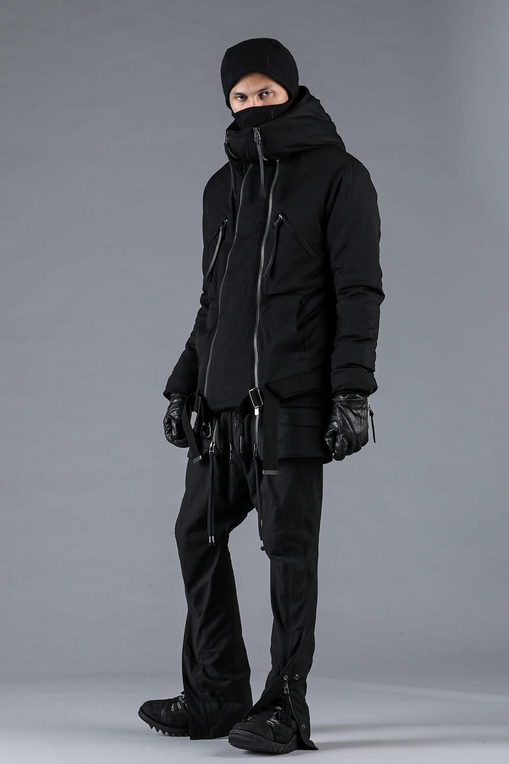 レーヨンツイルWジップフーデッドダウンジャケット ブラック