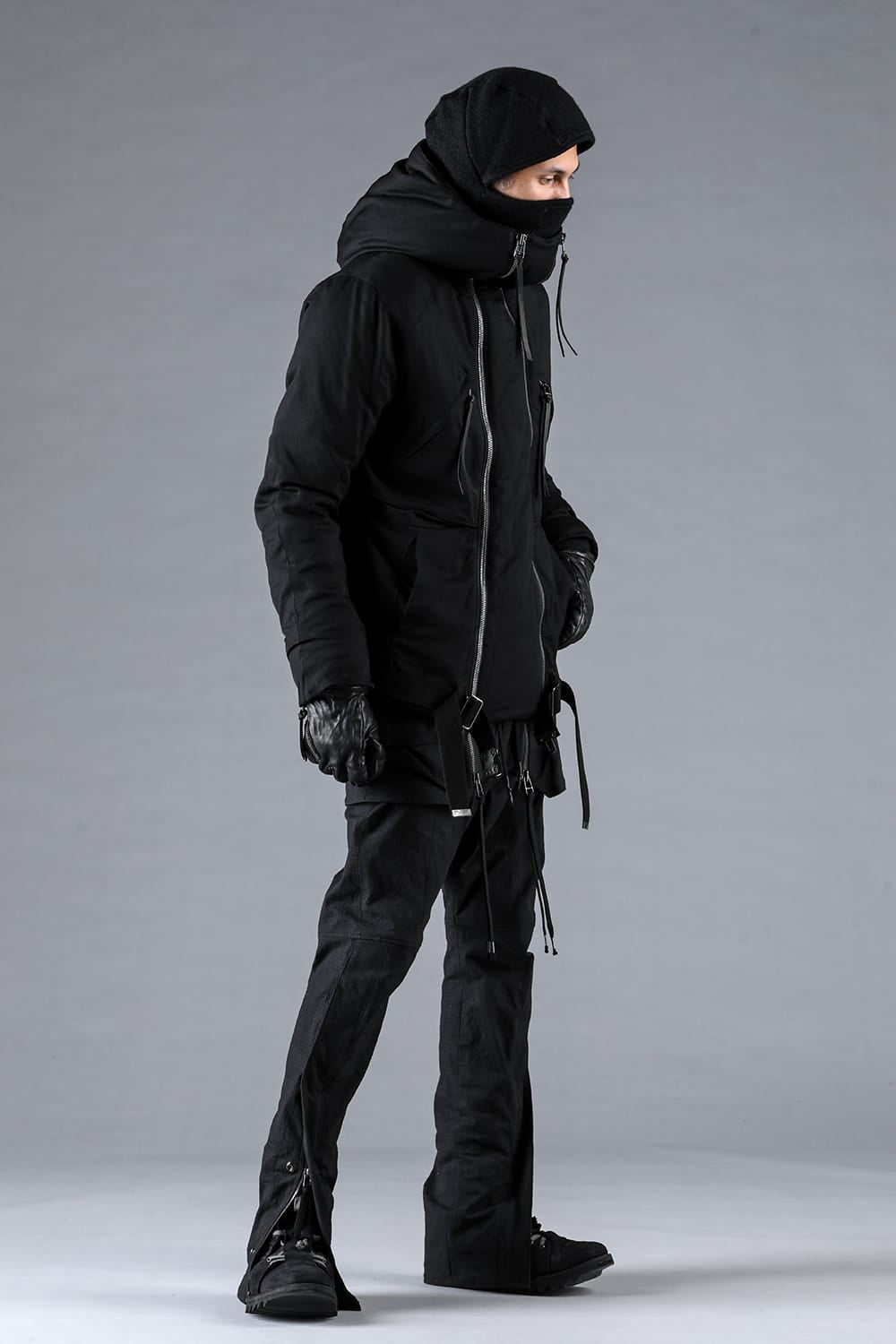 レーヨンツイルWジップフーデッドダウンジャケット ブラック