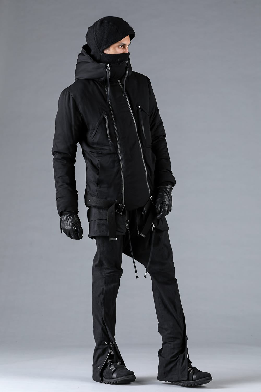 レーヨンツイルWジップフーデッドダウンジャケット ブラック