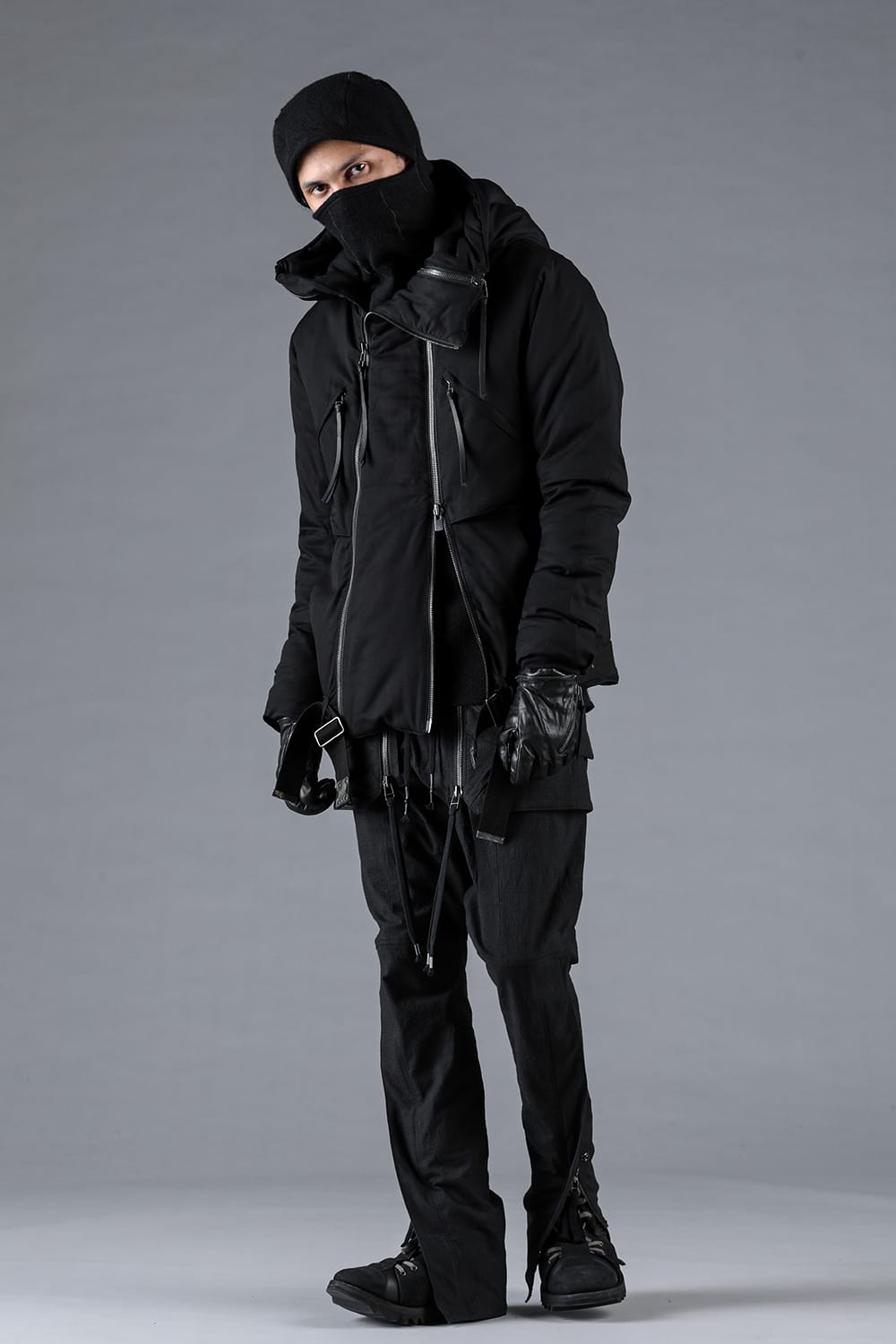 レーヨンツイルWジップフーデッドダウンジャケット ブラック