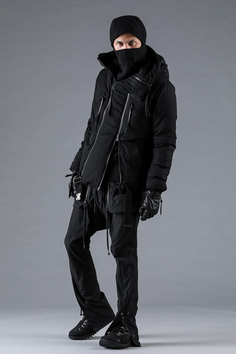 レーヨンツイルWジップフーデッドダウンジャケット ブラック