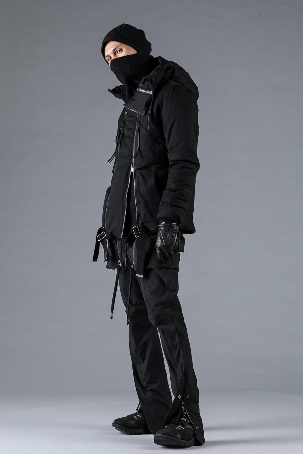 レーヨンツイルWジップフーデッドダウンジャケット ブラック