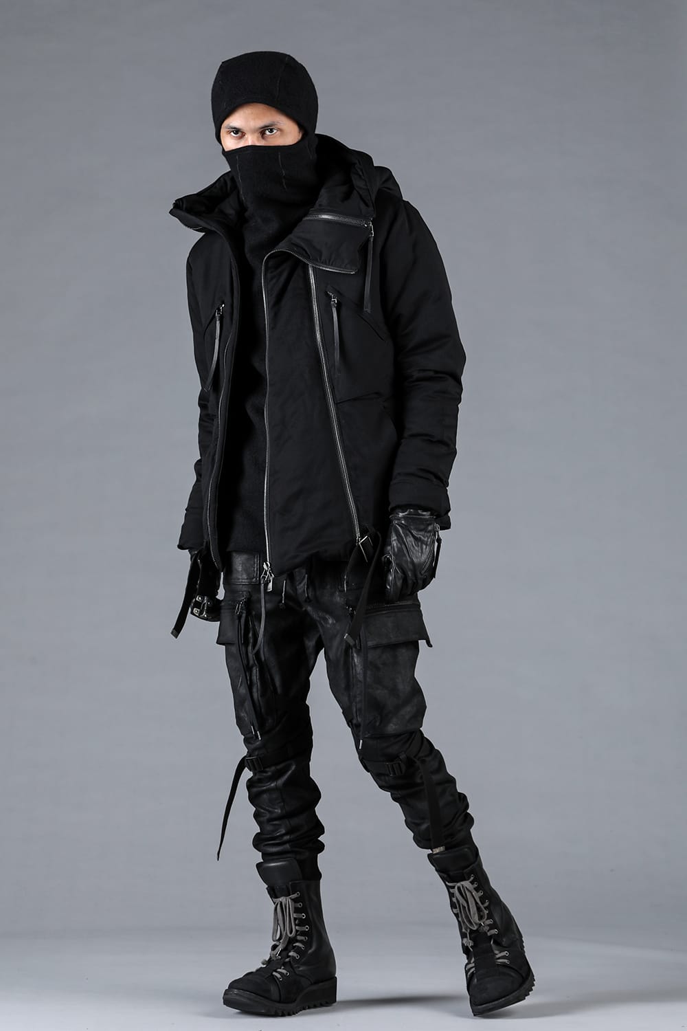 レーヨンツイルWジップフーデッドダウンジャケット ブラック