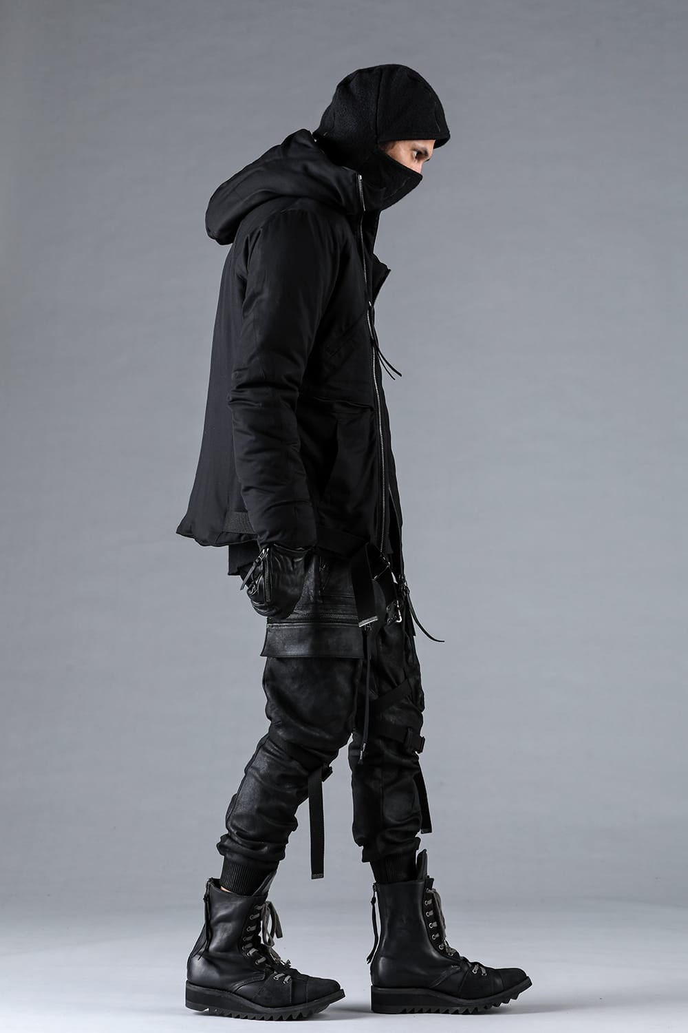 レーヨンツイルWジップフーデッドダウンジャケット ブラック