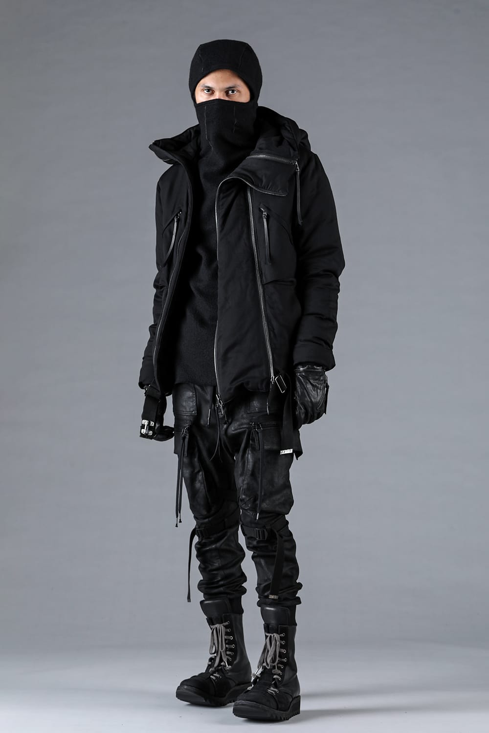 レーヨンツイルWジップフーデッドダウンジャケット ブラック