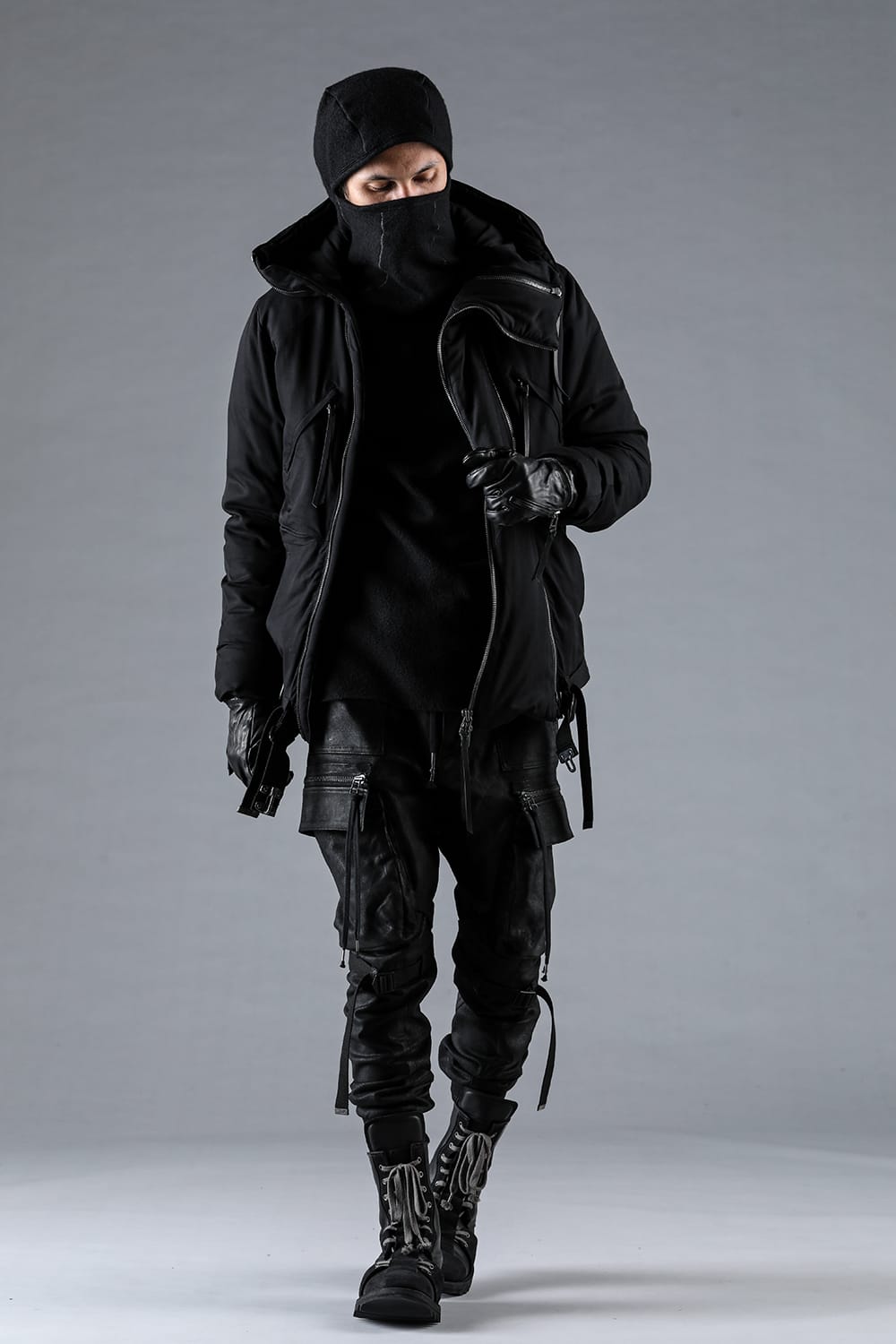 レーヨンツイルWジップフーデッドダウンジャケット ブラック