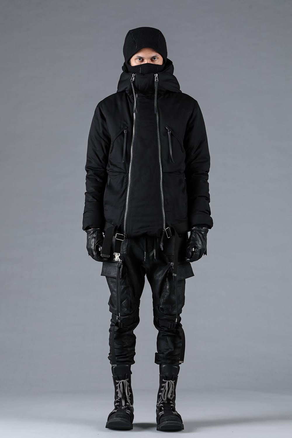 レーヨンツイルWジップフーデッドダウンジャケット ブラック