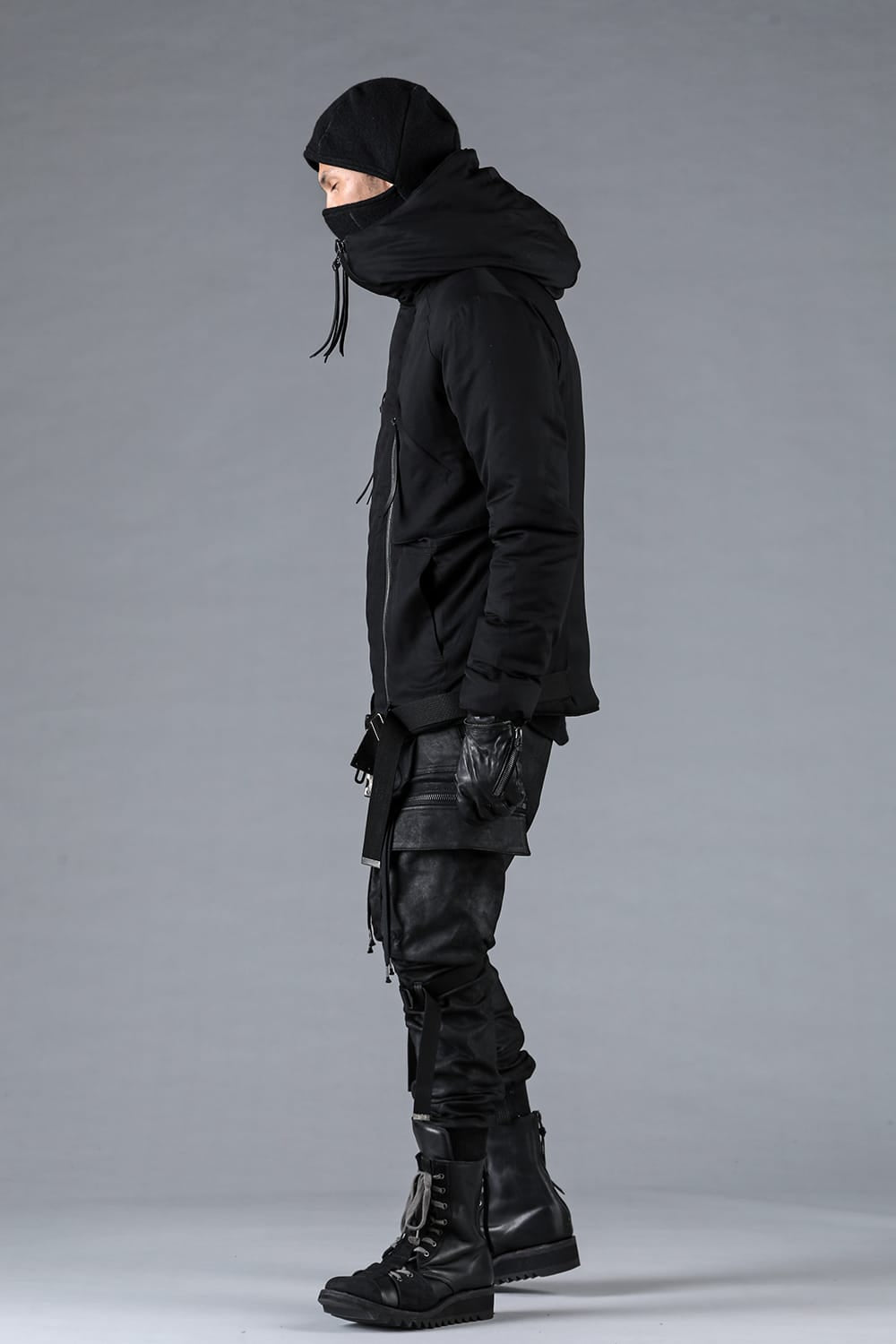 レーヨンツイルWジップフーデッドダウンジャケット ブラック