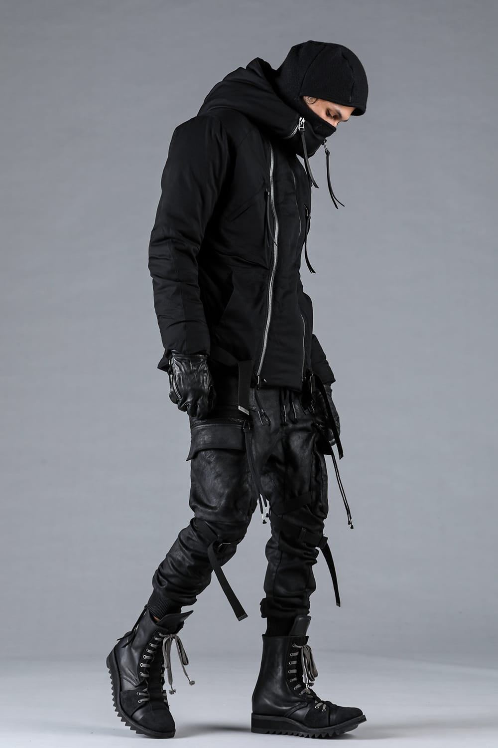 レーヨンツイルWジップフーデッドダウンジャケット ブラック