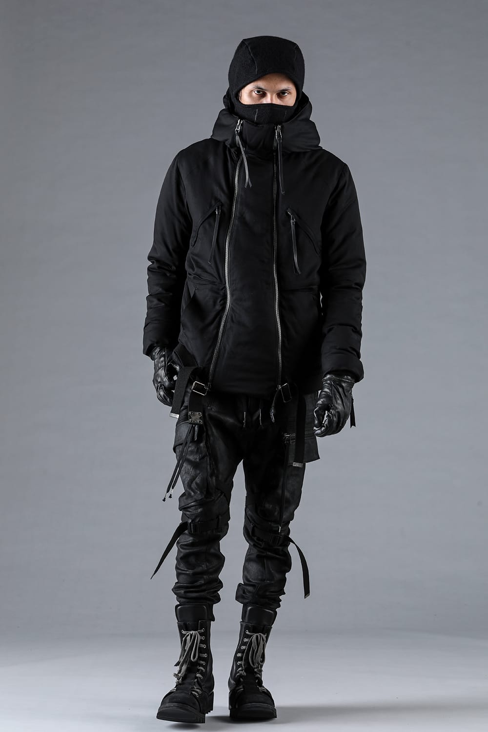 レーヨンツイルWジップフーデッドダウンジャケット ブラック