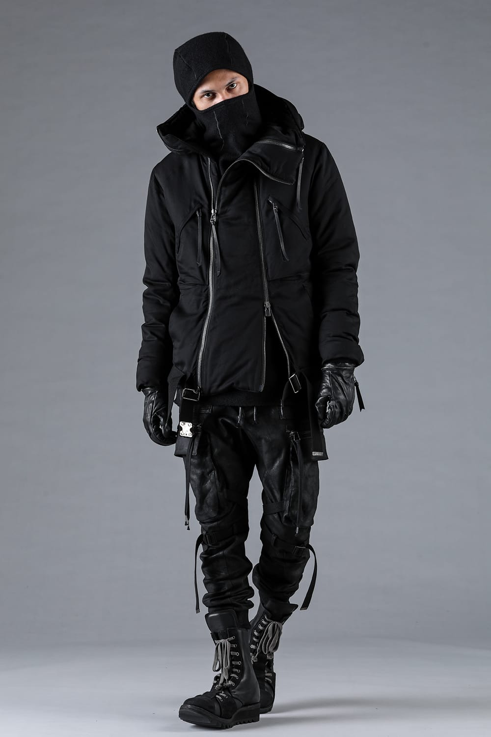 レーヨンツイルWジップフーデッドダウンジャケット ブラック