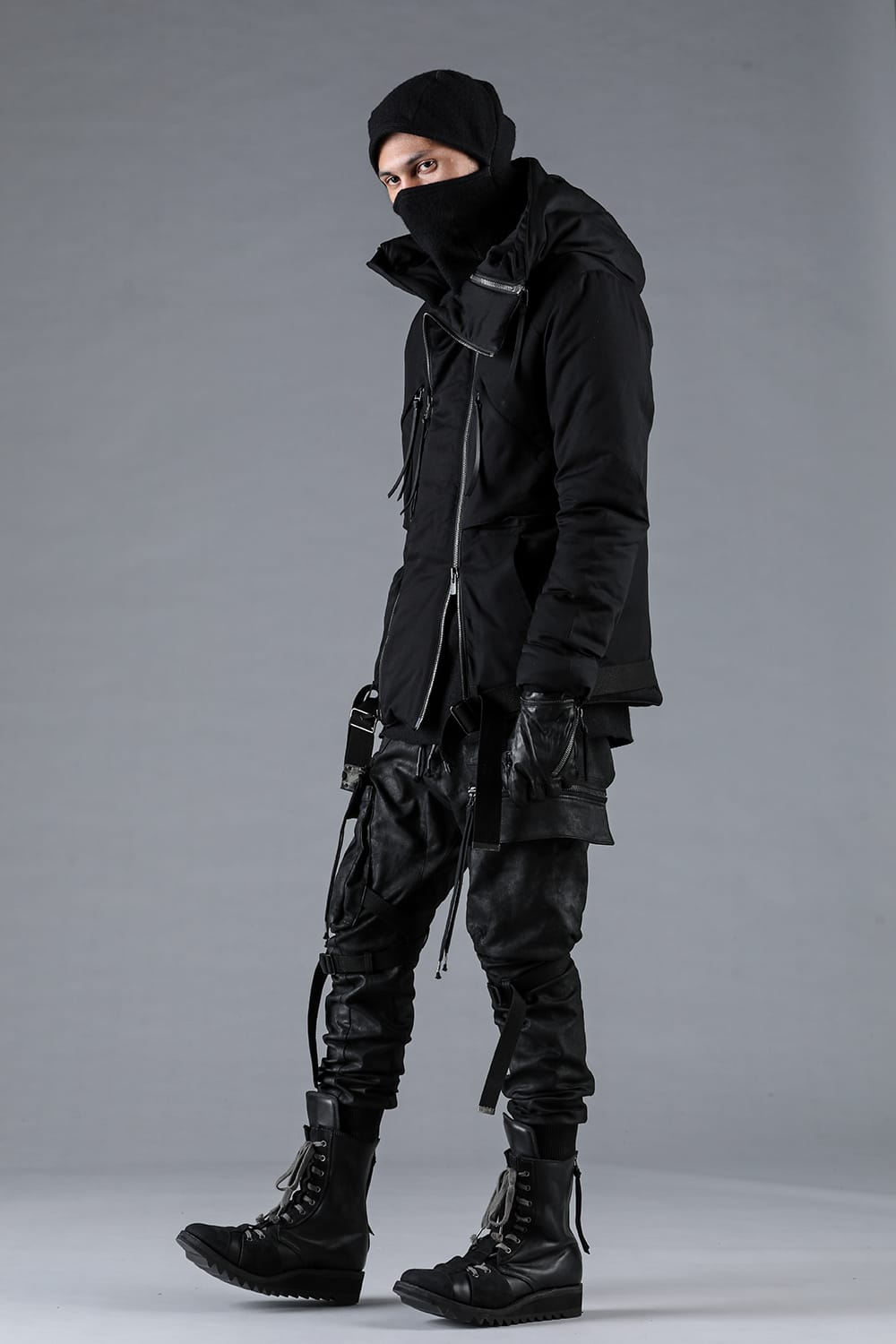 レーヨンツイルWジップフーデッドダウンジャケット ブラック