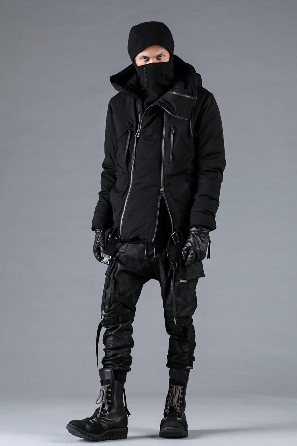 レーヨンツイルWジップフーデッドダウンジャケット ブラック