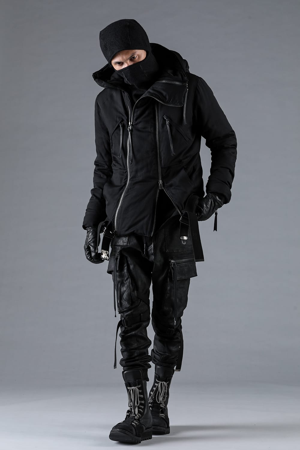 レーヨンツイルWジップフーデッドダウンジャケット ブラック