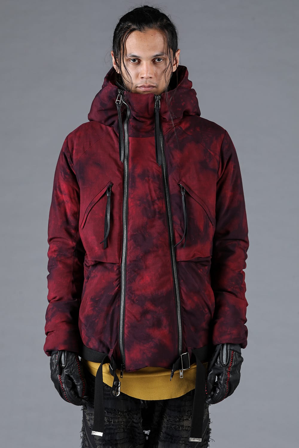 Rayon Twill W Zip Hooded Down Jacket Red
