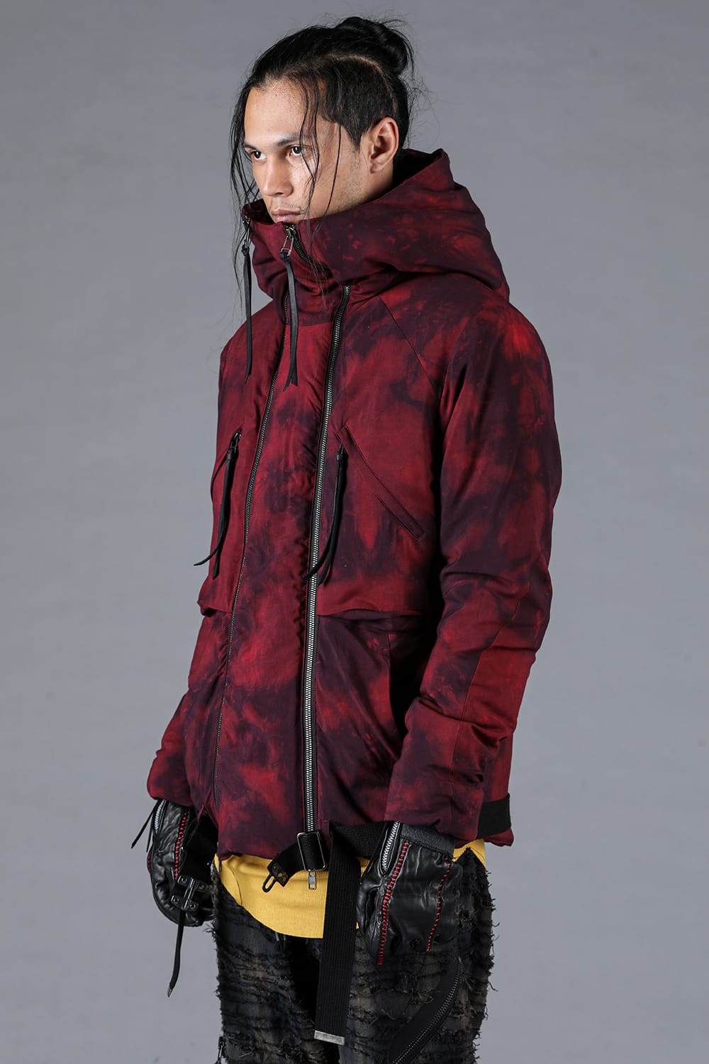 Rayon Twill W Zip Hooded Down Jacket Red