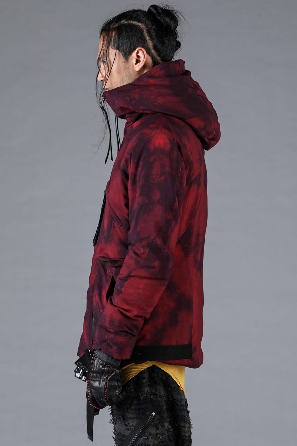 Rayon Twill W Zip Hooded Down Jacket Red