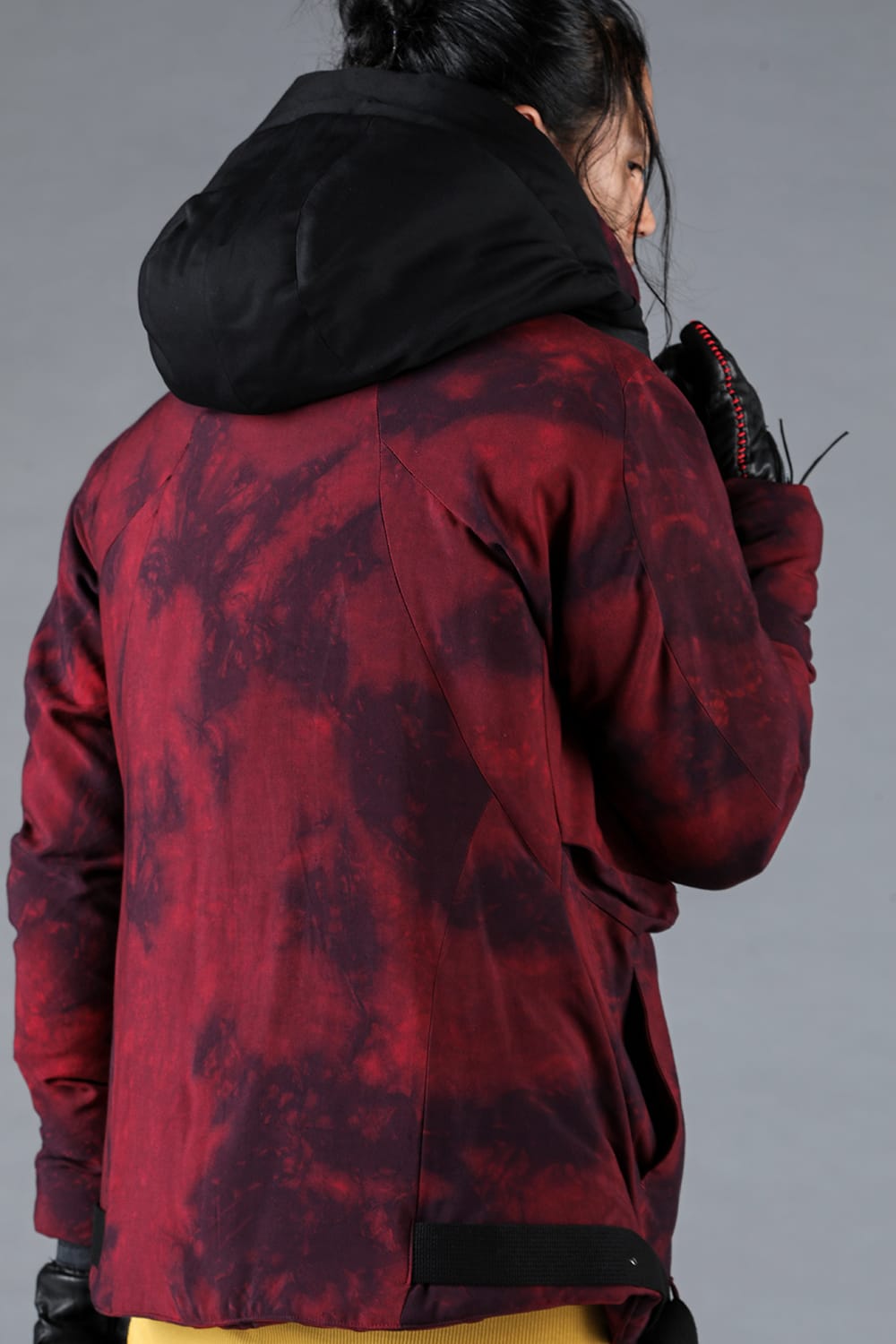 Rayon Twill W Zip Hooded Down Jacket Red