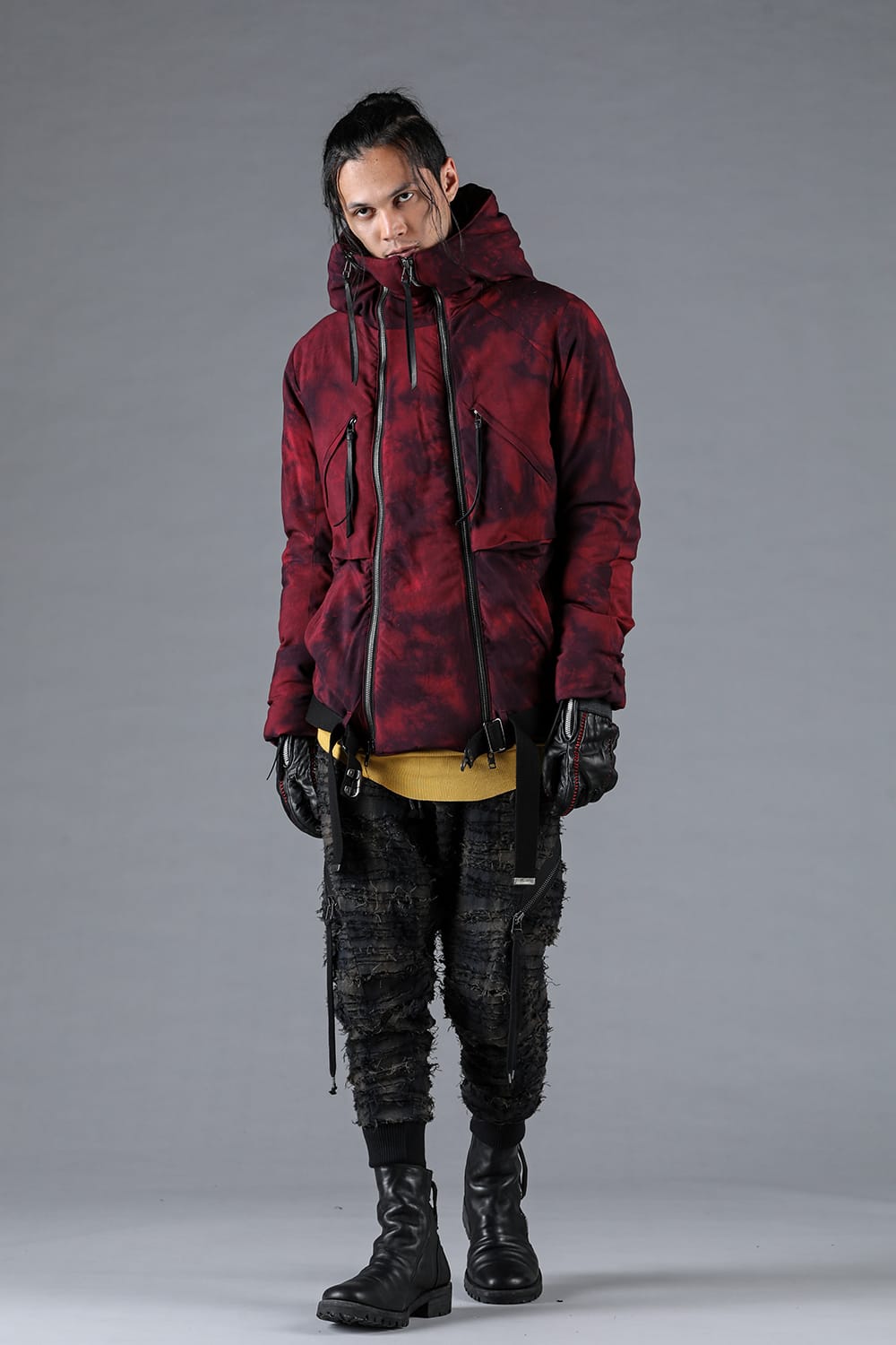 Rayon Twill W Zip Hooded Down Jacket Red