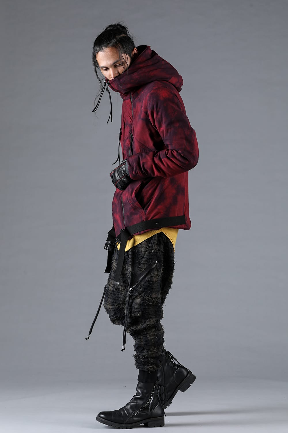 Rayon Twill W Zip Hooded Down Jacket Red