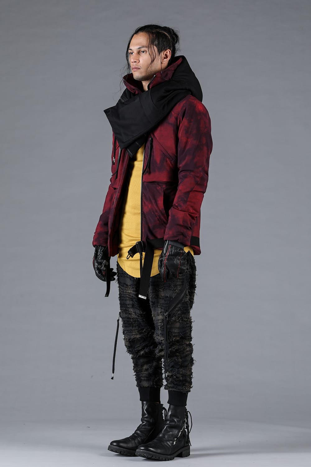 Rayon Twill W Zip Hooded Down Jacket Red